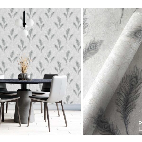LOOKS Luxurious Wallcovering Wallpaper For Wall Living Room PVC Coated Washable Wallpaper Bedroom Wallpaper Kacper Wallpaper Peacock Gray Wallpaper PATTERN NO - RD000502