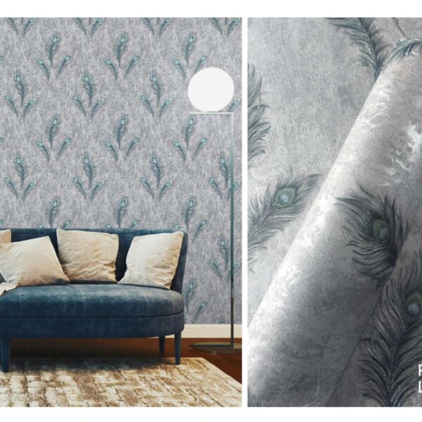 LOOKS Luxurious Wallcovering Wallpaper For Wall Living Room PVC Coated Washable Wallpaper Bedroom Wallpaper Kacper Wallpaper Peacock Gray Wallpaper PATTERN NO-RD000503