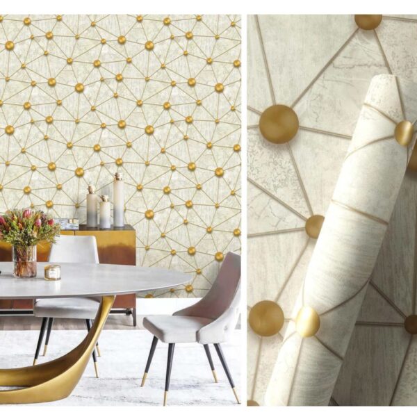 LOOKS Luxurious Wallcovering Wallpaper For Wall Living Room PVC Coated Washable Wallpaper Bedroom Wallpaper Kacper Wallpaper Geometric Goldern Wallpaper PATTERN NO-RD000555