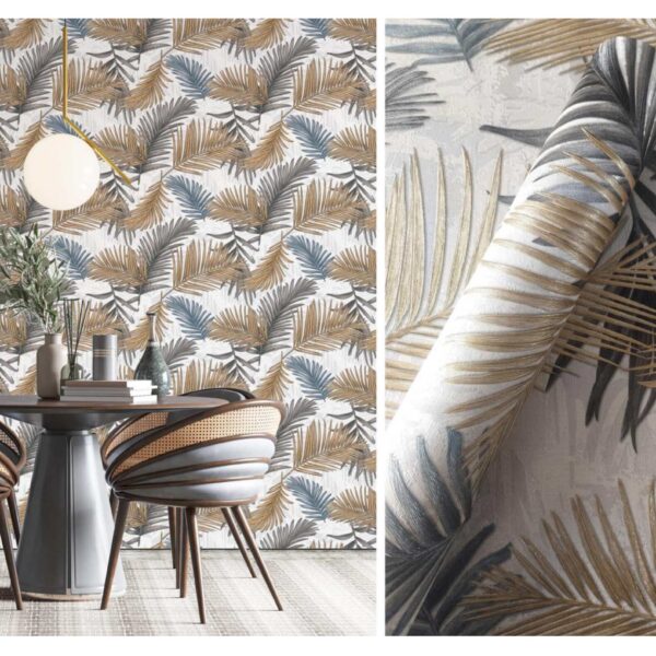 LOOKS Luxurious Wallcovering Wallpaper For Wall Living Room PVC Coated Washable Wallpaper Bedroom Wallpaper Kacper Wallpaper Leaf Gray Wallpaper PATTERN NO - RD000521