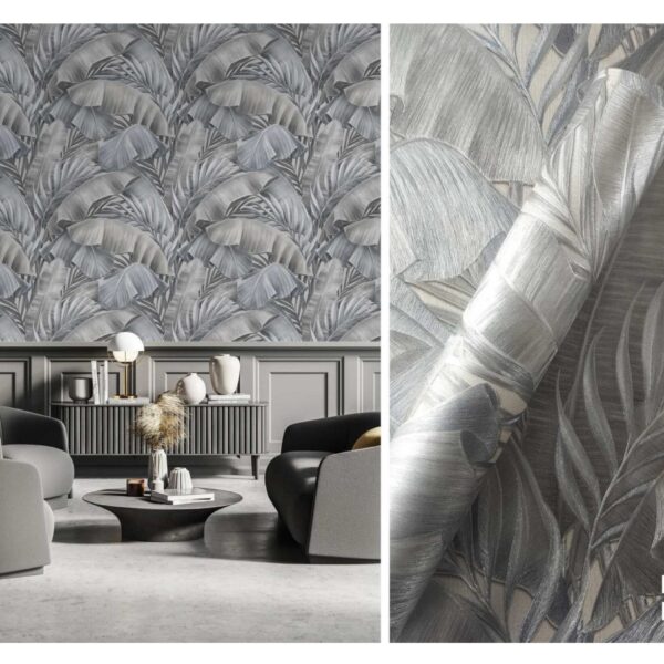 LOOKS Luxurious Wallcovering Wallpaper For Wall Living Room PVC Coated Washable Wallpaper Bedroom Wallpaper Kacper Wallpaper Leaf Grey Wallpaper  PATTERN NO- RD000525