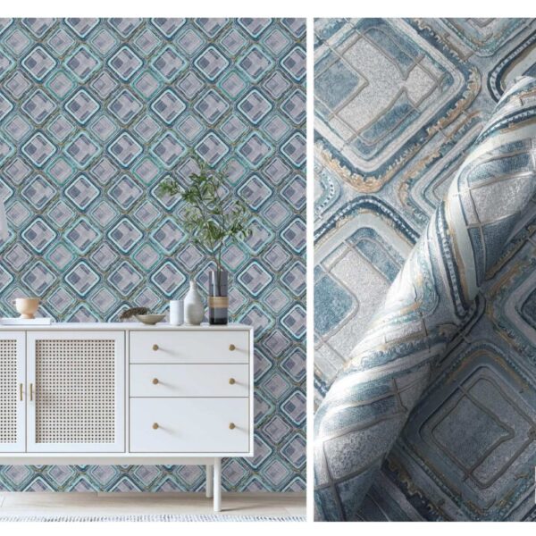 LOOKS Luxurious Wallcovering Wallpaper For Wall Living Room PVC Coated Washable Wallpaper Bedroom Wallpaper Kacper Wallpaper Geometric blue Wallpaper PATTERN NO - RD000532