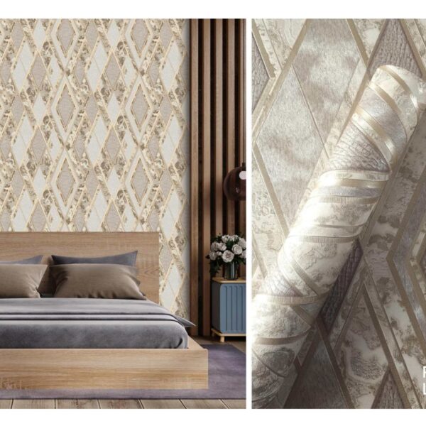 LOOKS Luxurious Wallcovering Wallpaper For Wall Living Room PVC Coated Washable Wallpaper Bedroom Wallpaper Kacper Wallpaper Geometrical 3D Goldren Wallpaper PATTERN NO - RD000534