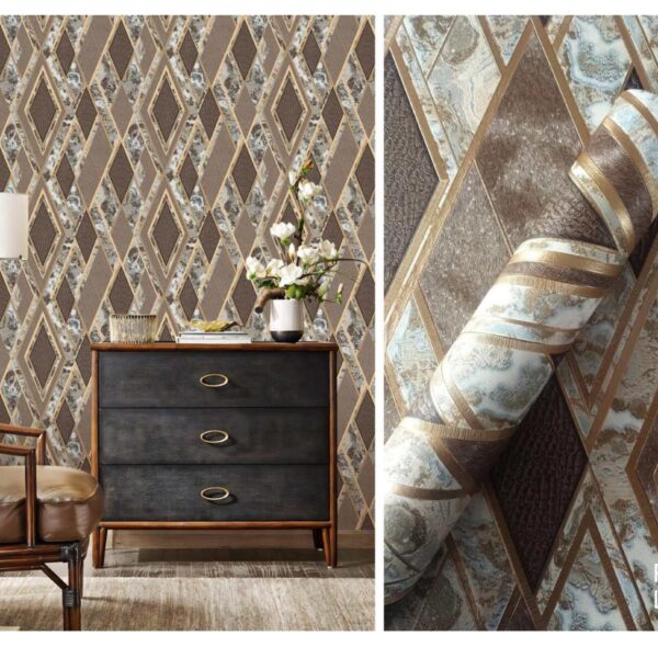 LOOKS Luxurious Wallcovering Wallpaper For Wall Living Room PVC Coated Washable Wallpaper Bedroom Wallpaper Kacper Wallpaper Geometrical 3D Brown Wallpaper PATTERN NO - RD000535