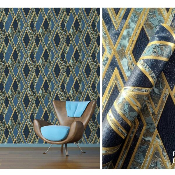 LOOKS Luxurious Wallcovering Wallpaper For Wall Living Room PVC Coated Washable Wallpaper Bedroom Wallpaper Kacper Wallpaper Geometrical 3D Blue Wallpaper PATTERN NO - RD000536