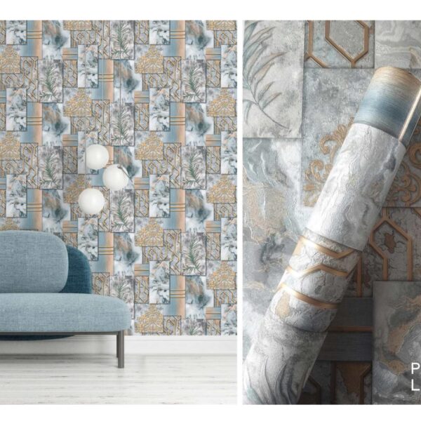 LOOKS Luxurious Wallcovering Wallpaper For Wall Living Room PVC Coated Washable Wallpaper Bedroom Wallpaper Kacper Wallpaper Geometrical 3D BLUE Wallpaper PATTERN NO - RD000538