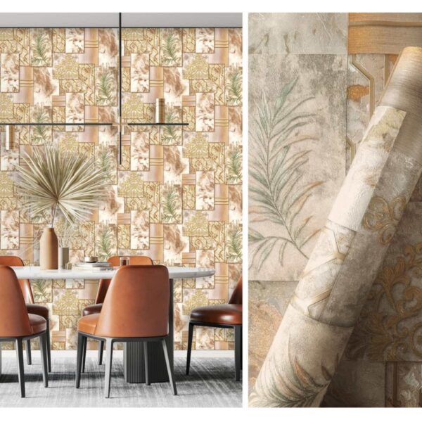 LOOKS Luxurious Wallcovering Wallpaper For Wall Living Room PVC Coated Washable Wallpaper Bedroom Wallpaper Kacper Wallpaper Geometrical 3D Goldern Wallpaper PATTERN NO - RD000538
