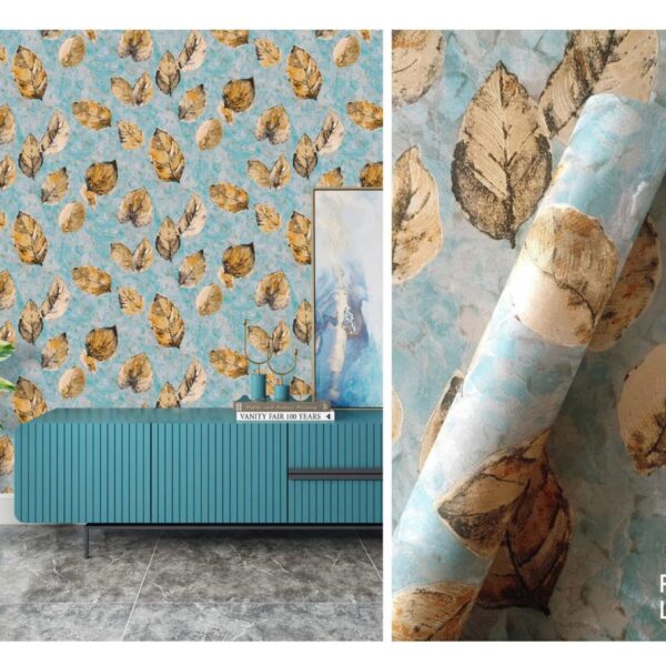 LOOKS Luxurious Wallcovering Wallpaper For Wall Living Room PVC Coated Washable Wallpaper Bedroom Wallpaper Kacper Wallpaper 3D Blue Leaf  Wallpaper PATTERN NO - RD000570