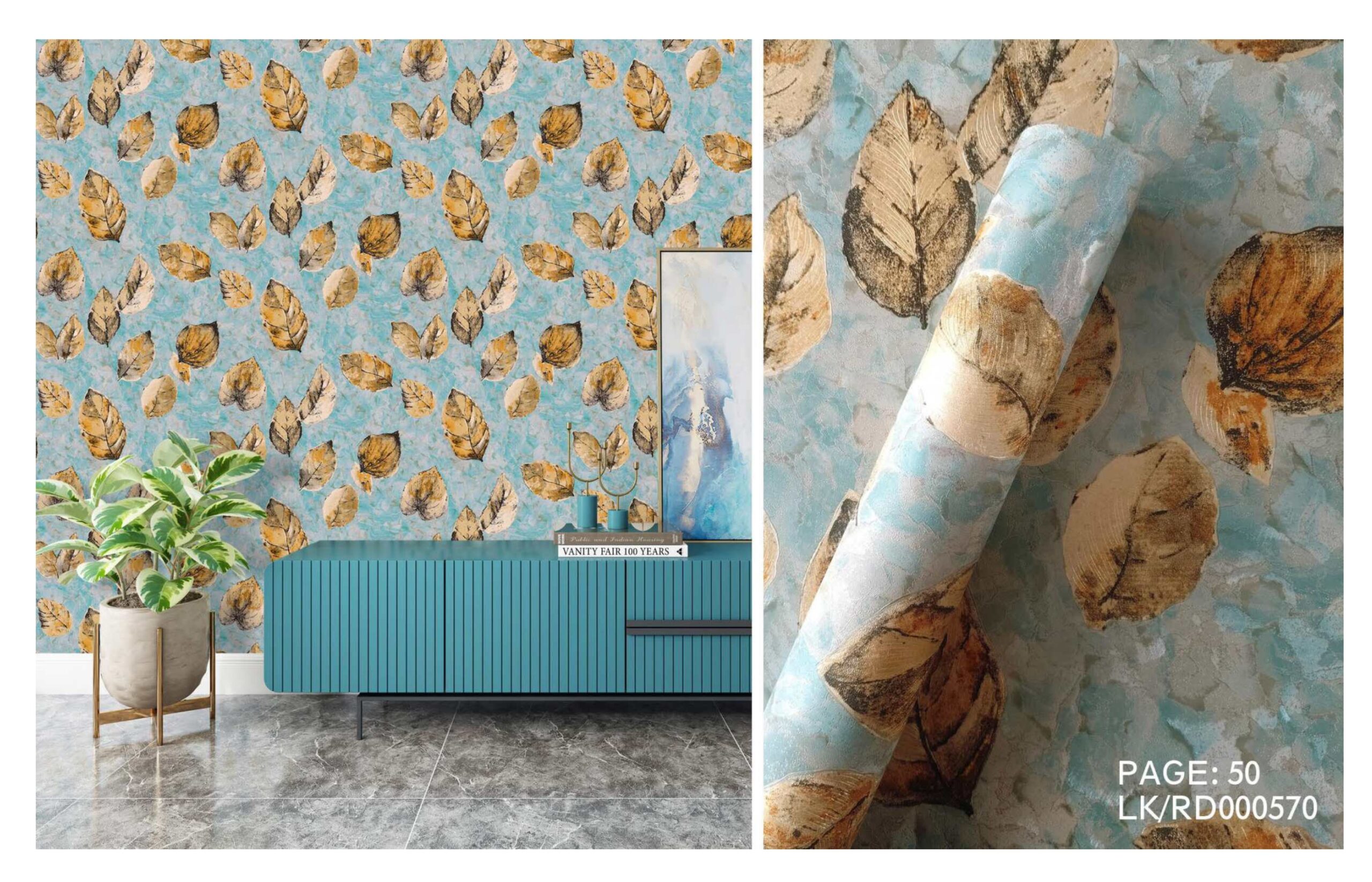 LOOKS luxurious wallpaper_page-0053 LOOKS Luxurious Wallcovering Wallpaper For Wall Living Room PVC Coated Washable Wallpaper Bedroom Wallpaper Kacper Wallpaper 3D Blue Leaf Wallpaper PATTERN NO - RD000570 - Image 1