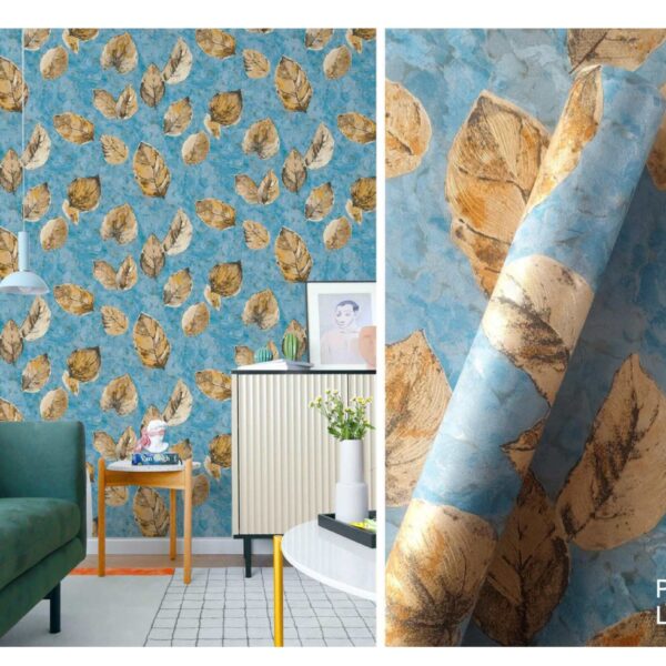 LOOKS Luxurious Wallcovering Wallpaper For Wall Living Room PVC Coated Washable Wallpaper Bedroom Wallpaper Kacper Wallpaper 3D Blue Leaf  Wallpaper PATTERN NO - RD000571