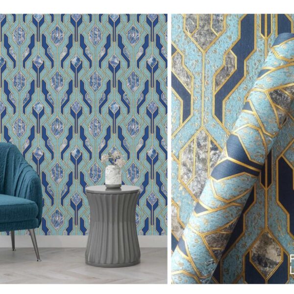 LOOKS Luxurious Wallcovering Wallpaper For Wall Living Room PVC Coated Washable Wallpaper Bedroom Wallpaper Kacper Wallpaper 3D Geometric Blue colour Wallpaper PATTERN NO - RD000544