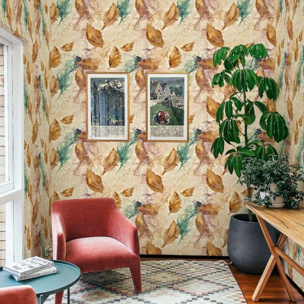 Miraz Wallpaper For Wall 3D- Wallpaper  Living Room Bed Room Wallpaper Leaf Dark Goldern Colour Wallpaper Roll Size 53cmx950cm=55square Ft In 1roll Under 749 Per Roll Pattern No-BA2021