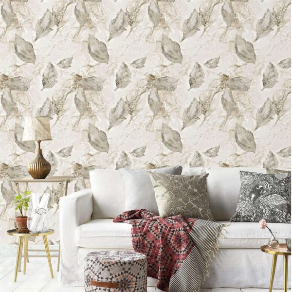Miraz Wallpaper For Wall 3D- Wallpaper  Living Room Bed Room Wallpaper Leaf Design Golden Colour Wallpaper Roll Size 53cmx950cm=55square Ft In 1roll Under 749 Per Roll Pattern No-BA2004