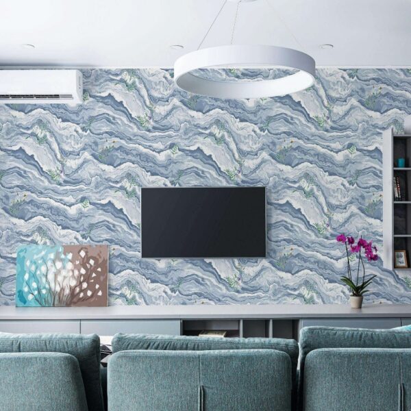 Miraz Wallpaper For Wall 3D- Wallpaper  Living Room Bed Room Wallpaper Marble  Design Blue Colour Wallpaper Roll Size 53cmx950cm=55square Ft In 1roll Under 749 Per Roll Pattern No-BA2006