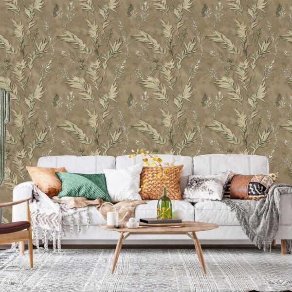 Miraz Wallpaper For Wall 3d- Wallpaper  Living Room Bed Room Wallpaper Leaf Design Brown Colour Wallpaper Roll Size 53cmx950cm=55square Ft In 1roll Under 749 Per Roll Pattern No-BA2037