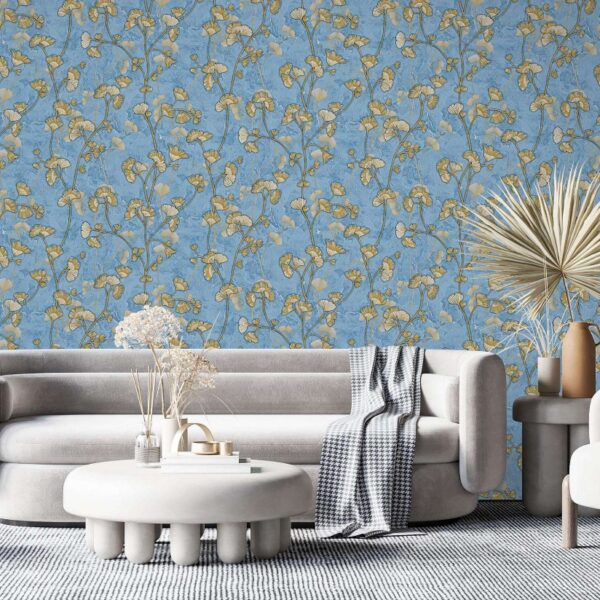 Miraz Wallpaper For Wall 3D- Wallpaper  Living Room Bed Room Wallpaper Floral Design Blue Colour Wallpaper Roll Size 53cmx950cm=55square Ft In 1roll Under 749 Per Roll Pattern No-BA2029