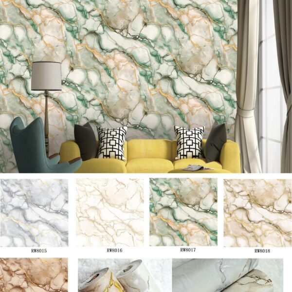 Radiance Wallpaper For Wall Living Room PVC Washable Wallpaper Bedroom Wallpaper Kacper Marble Stone Green Wallpaper PATTERN NO-RW 8017