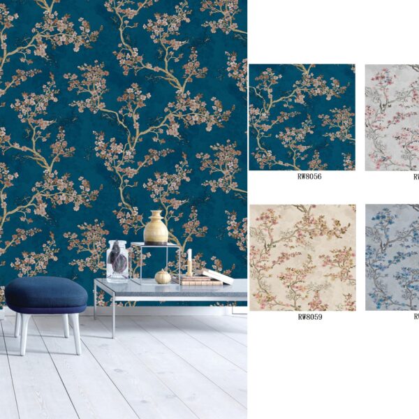 Radiance Wallpaper For Wall Living Room PVC Washable Wallpaper Bedroom Wallpaper Kacper Wallpaper Floral Blue wallpaper PATTERN NO-RW8056