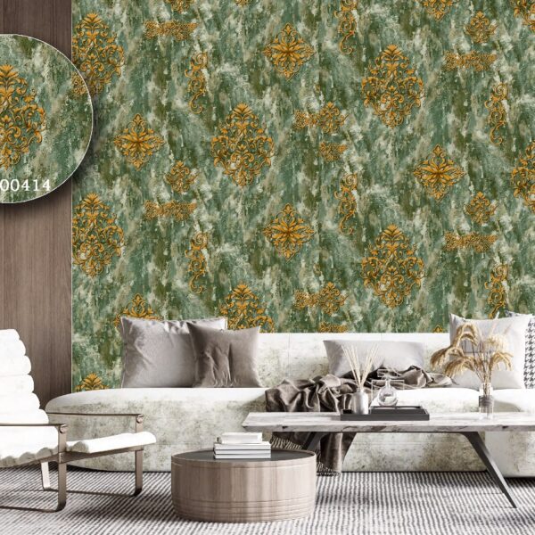 Silk premium Wallpaper For Wall Living Room PVC Coated Washable Wallpaper Bedroom Wallpaper Kacper Wallpaper Damask Green Wallpaper PATTERN NO - SL000414