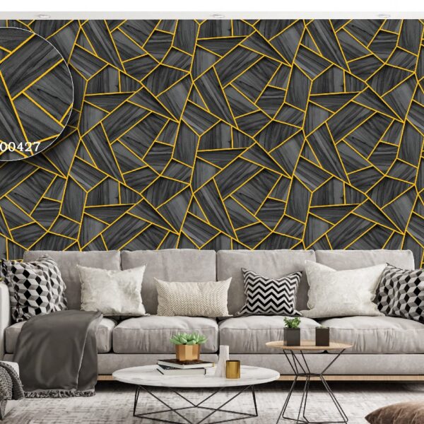 Silk premium Wallpaper For Wall Living Room PVC Coated Washable Wallpaper Bedroom Wallpaper Kacper Wallpaper 3D Geometrical Black Wallpaper PATTERN NO - SL000427