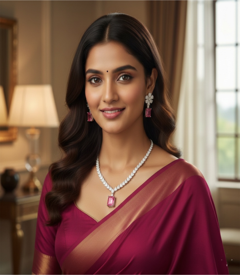 1 (36) Kacper Women's Traditional Gold Plated AD Stone Colour Baby Pink Collar Bone Necklace Set - Image 1