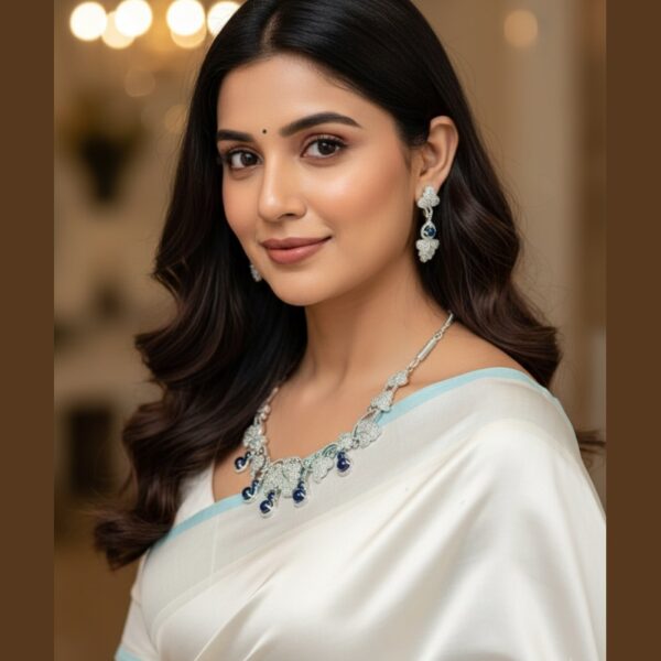 Kacper Women's Traditional Gold Plated AD Stone Colour Blue Collar Bone Necklace Set