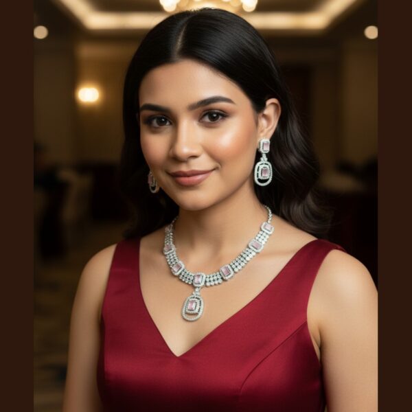 Kacper Women's Traditional Gold Plated AD Stone Colour White Collar Bone Necklace Set