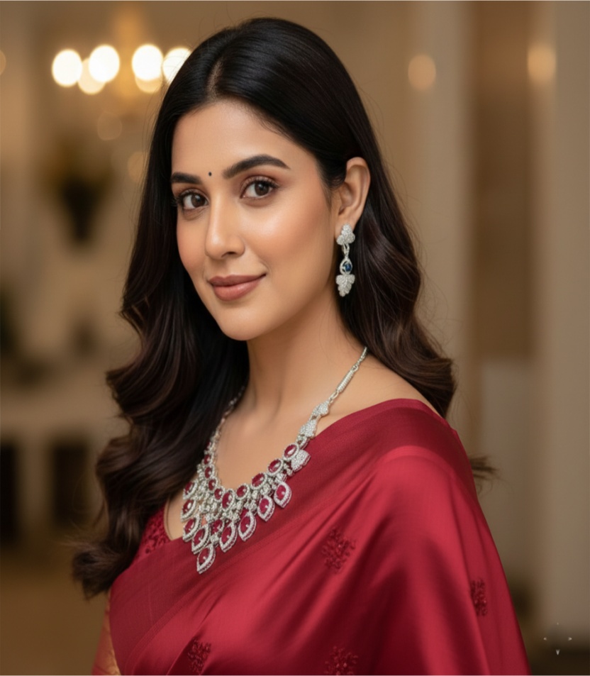 1 (64) Kacper Women's Traditional Gold Plated AD Stone Colour Red Collar Bone Necklace Set - Image 1