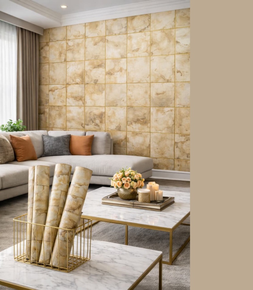 WALLPAPER FOR WALL (14) Wallpaper For Wall Living Room PVC Coated Washable Wallpaper Bedroom Wallpaper Kacper Wallpaper Golden Colour Under Rupees 350/- - Image 1
